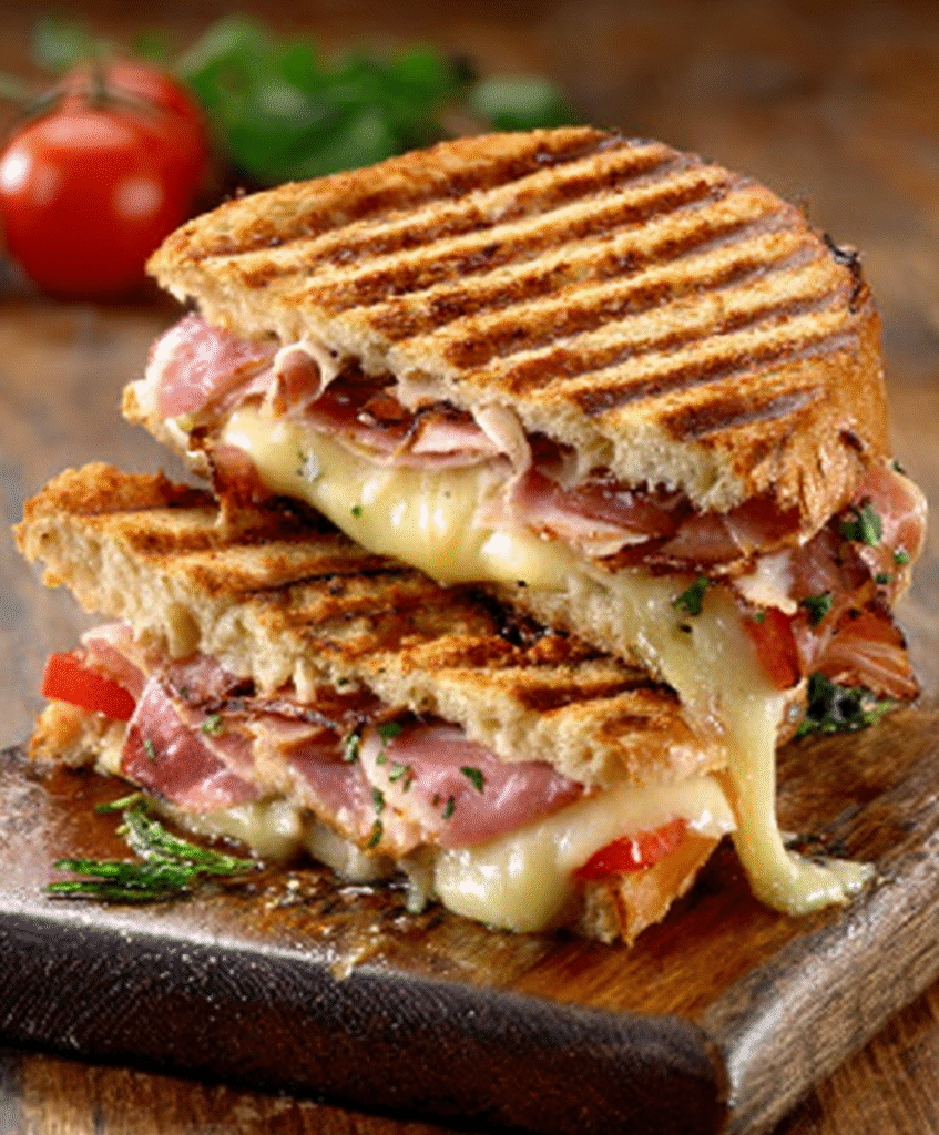 Panini de jamón serrano y queso manchego para comidas rápidas