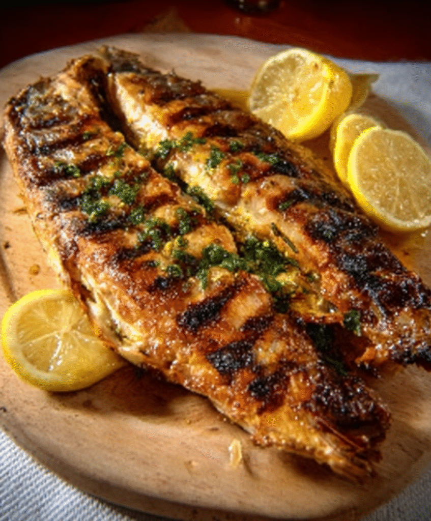 Pescado a la brasa con limón y romero para cenas gourmet