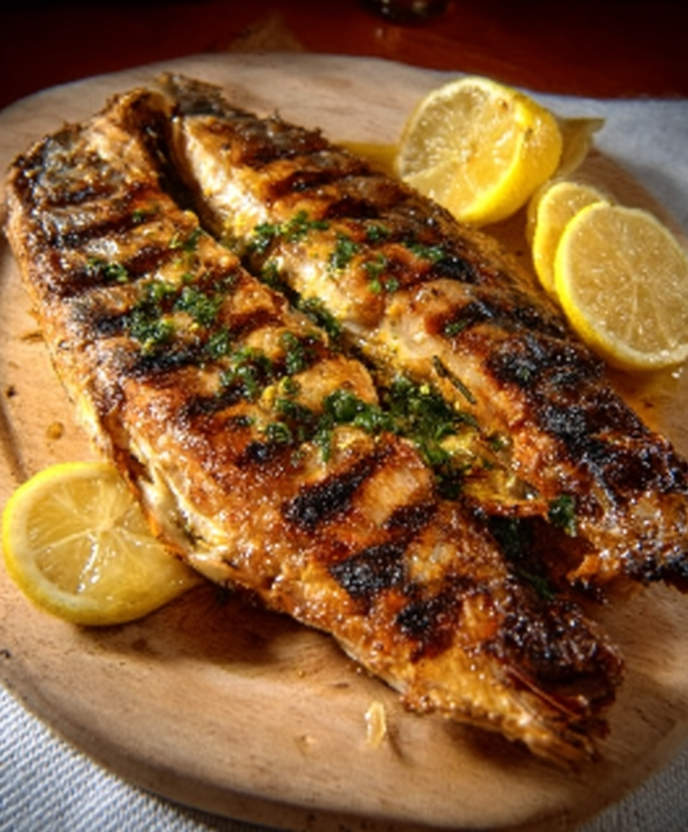 Pescado a la brasa con limón y romero para cenas gourmet