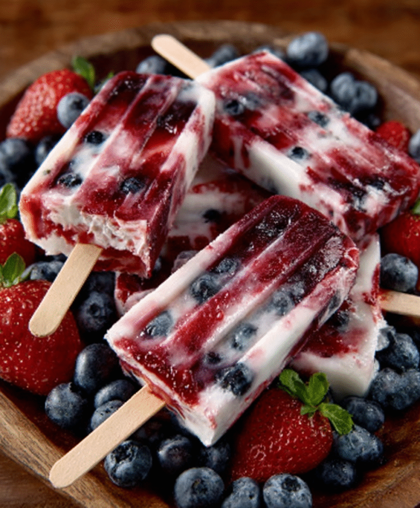Popsicles de frutas rojas con textura cremosa para niños y adultos