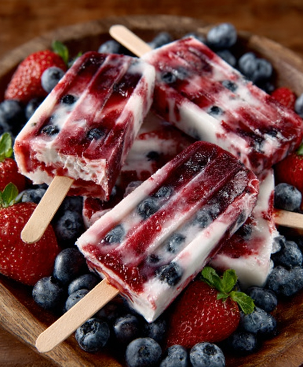 Popsicles de frutas rojas con textura cremosa para niños y adultos