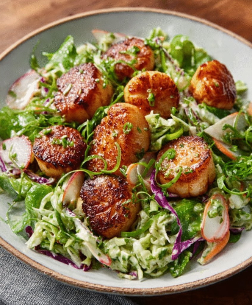 Seared Scallops with Green Goddess Slaw