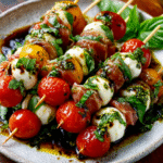 Serrano‑Ham Caprese Skewers with Basil Oil