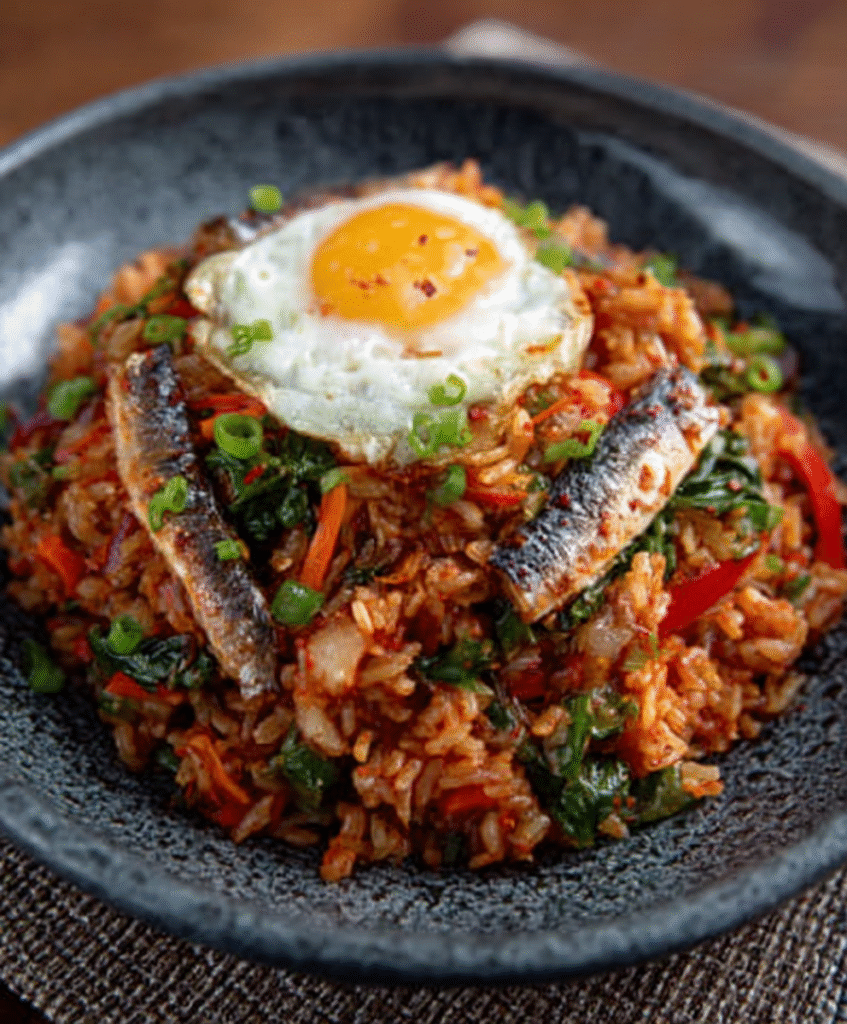 Spanish‑Style Kimchi Rice Salad with Boquerones