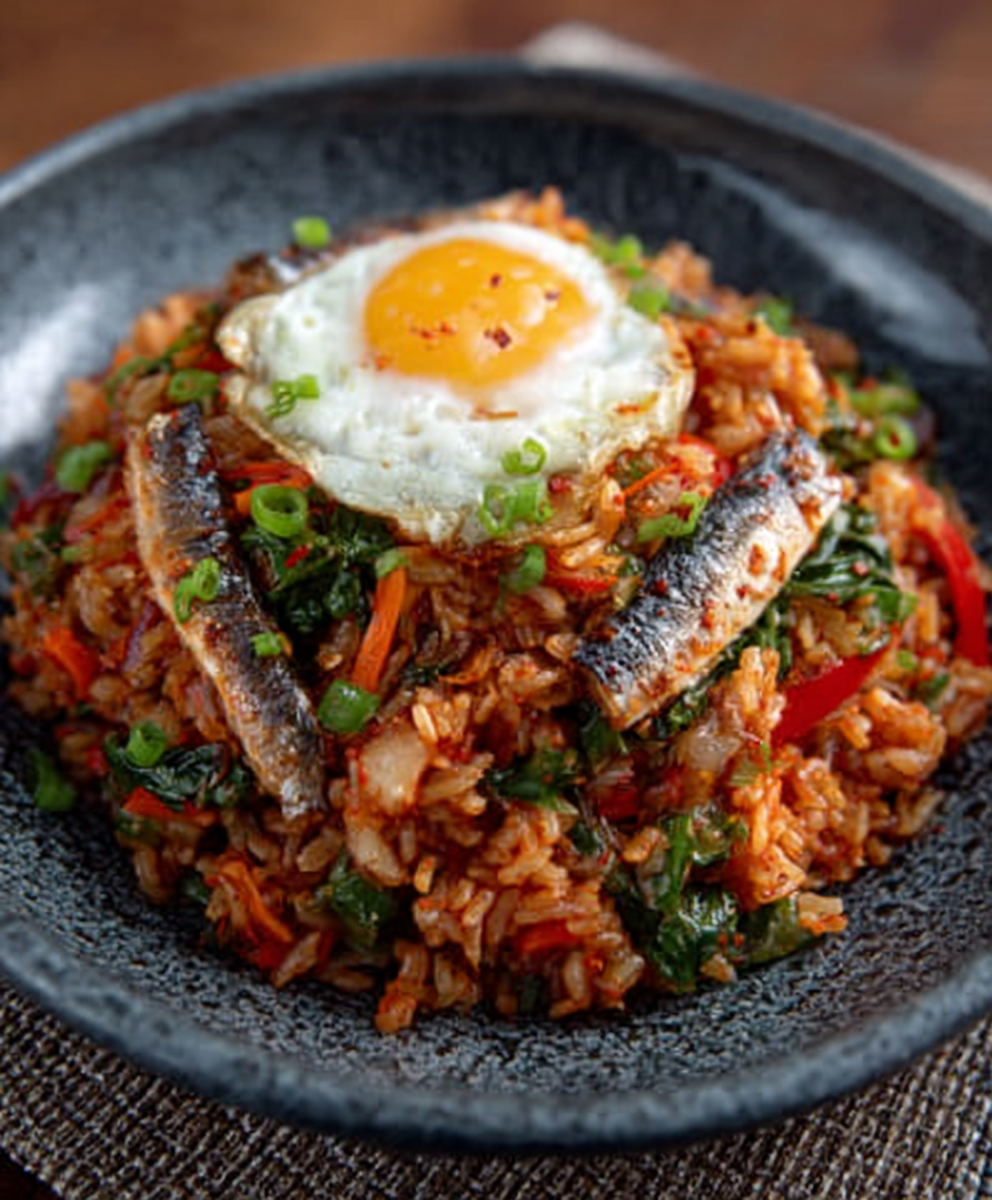 Spanish‑Style Kimchi Rice Salad with Boquerones