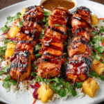 Sweet Char Siu Chicken Skewers, Pineapple Mojo