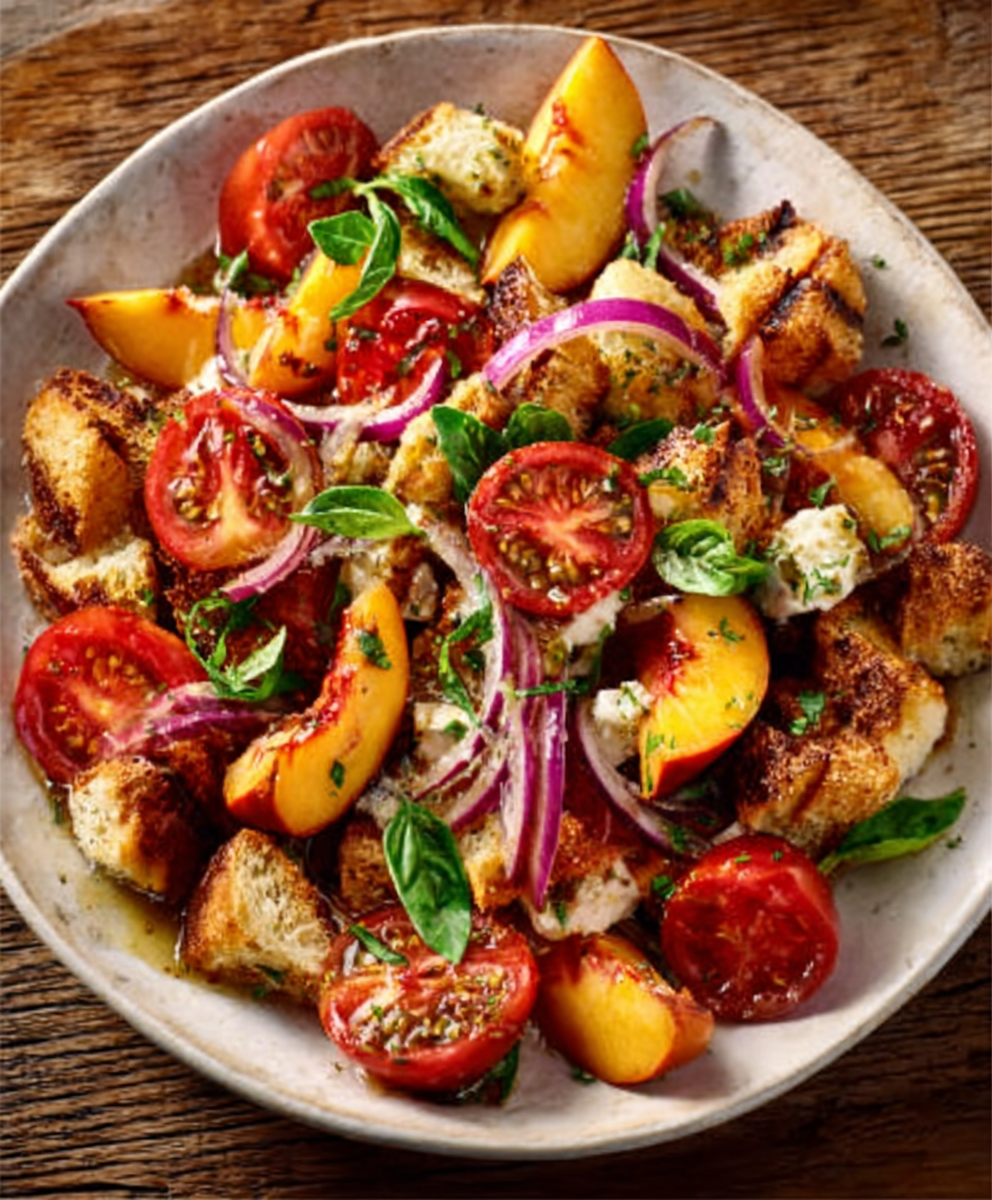 Tomato & Nectarine Panzanella, Anchovy Vinaigrette