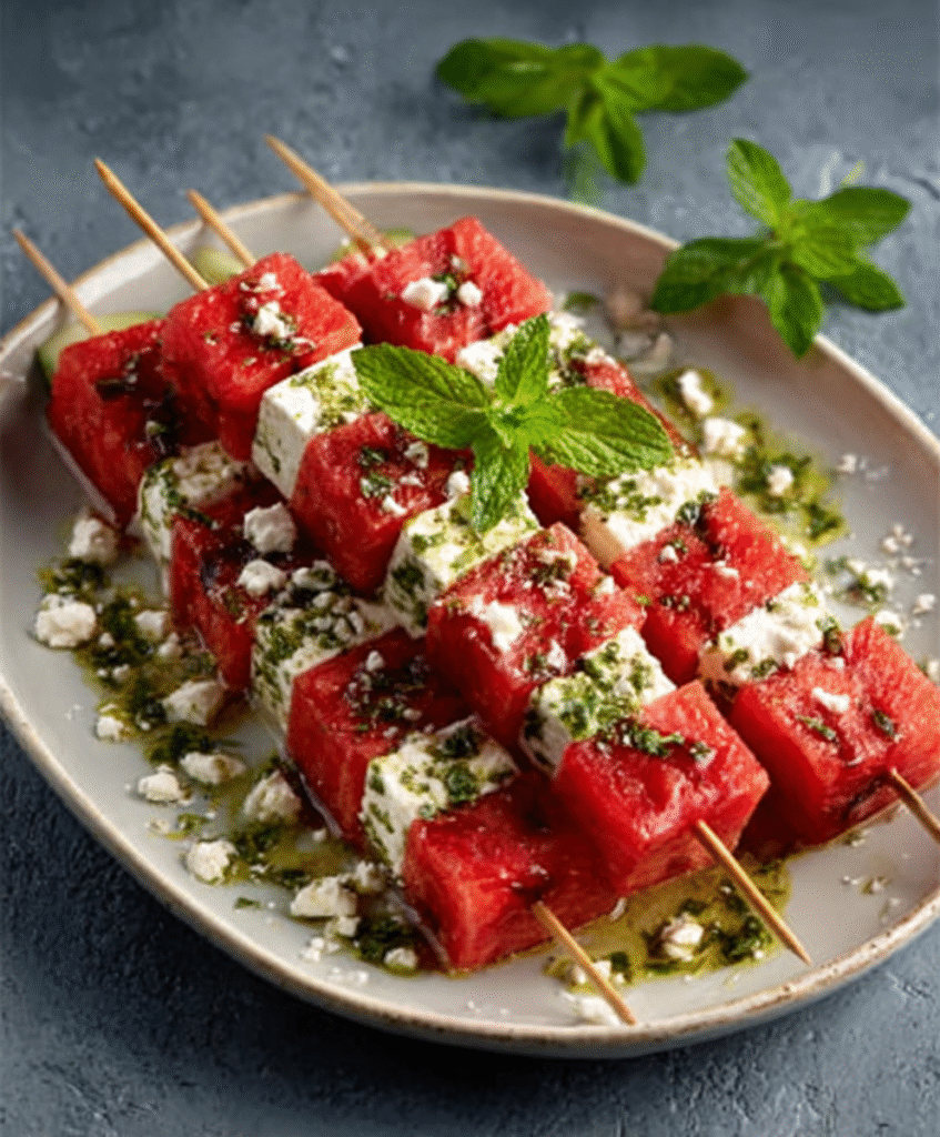 Watermelon-Feta-Mint Skewers