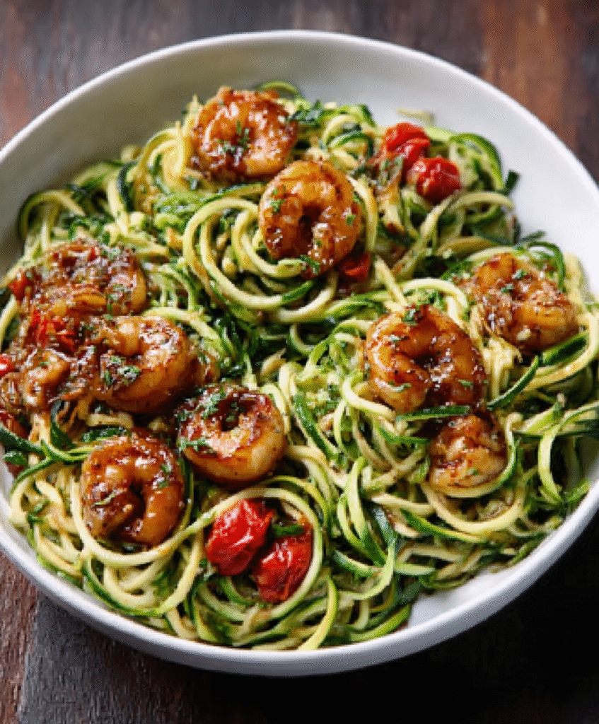 Zoodles de Calabacín con Jengibre y Camarones