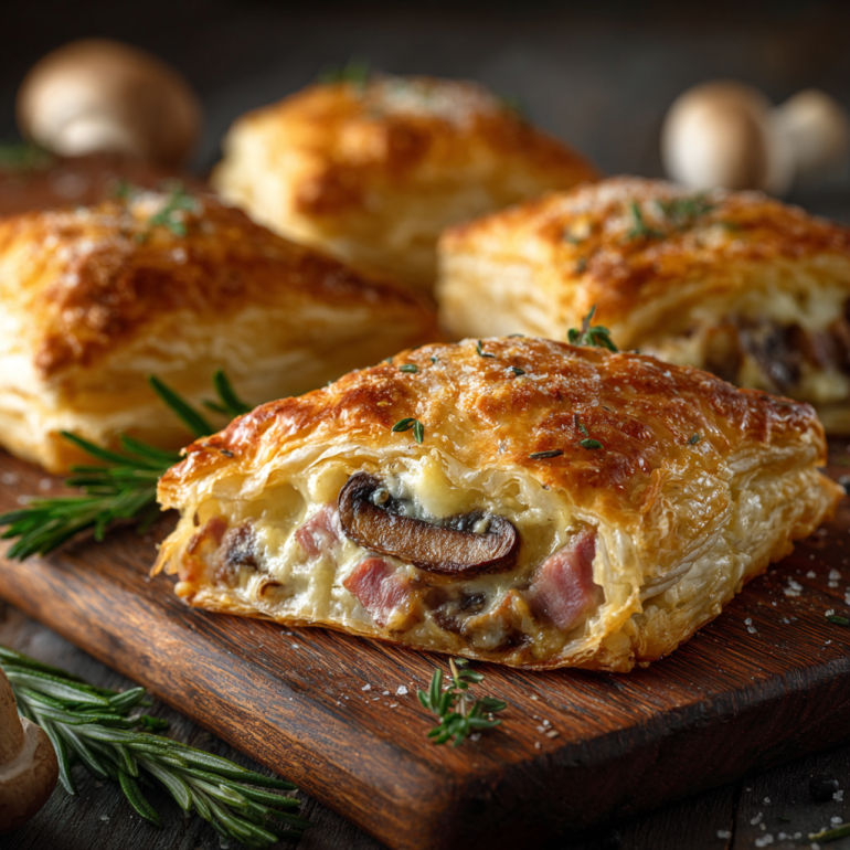 Hojaldre Relleno de Champiñones y Jamón