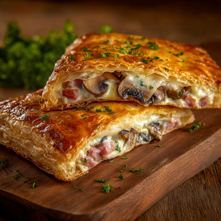 Hojaldre Relleno de Champiñones y Jamón