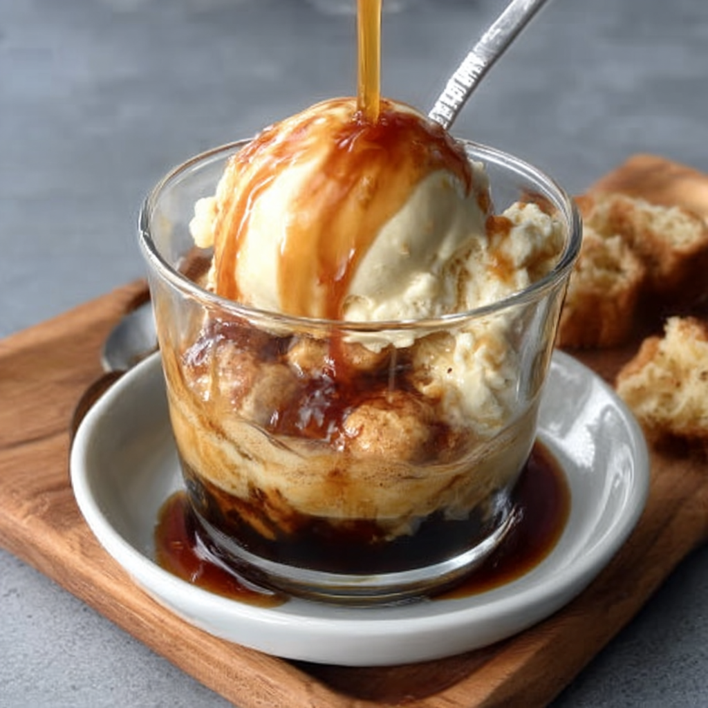 Affogato de café con setas y remolino de helado de coco