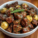 Bocaditos de Res a la Mantequilla de Ajo en Olla de Cocción Lenta (Alta en Proteínas)