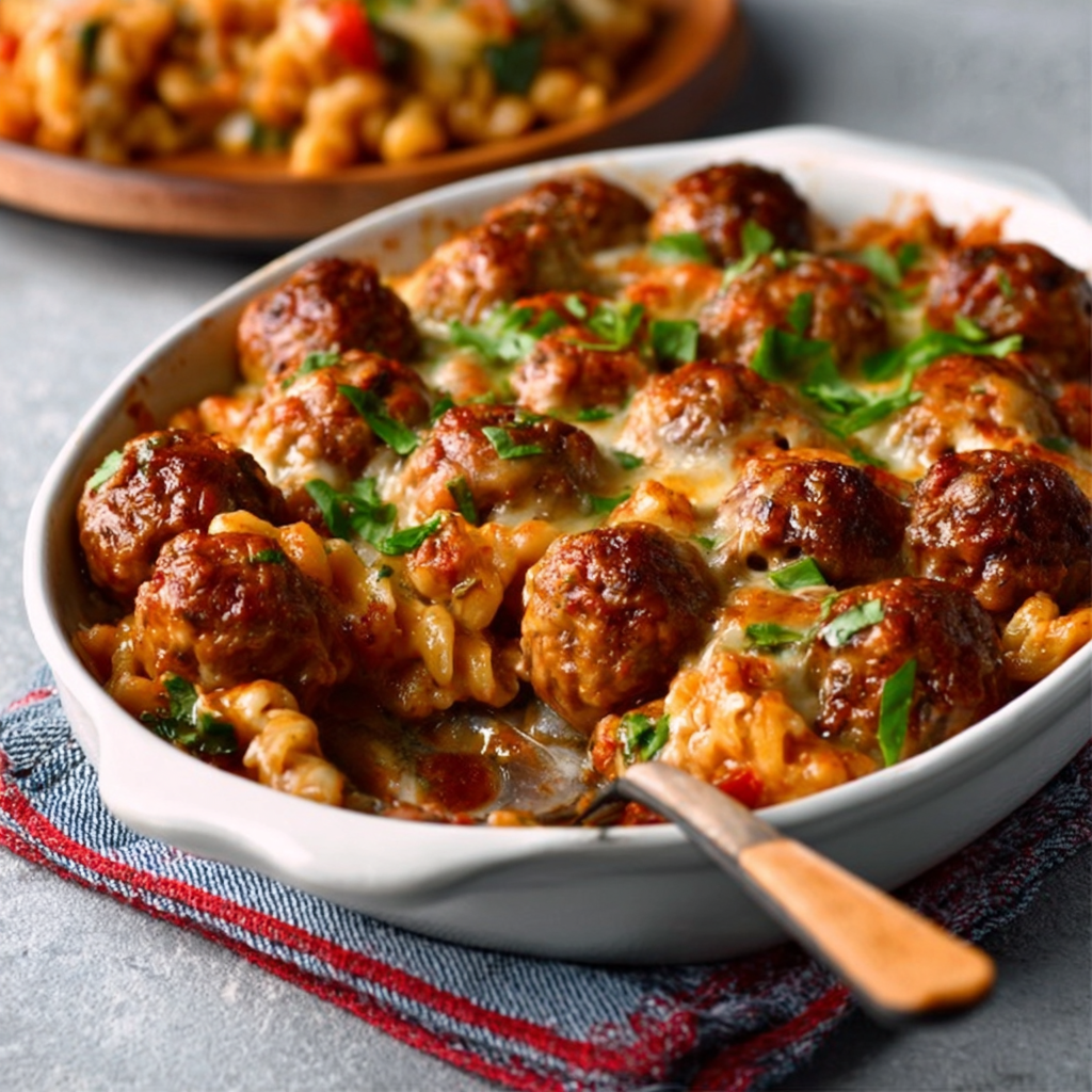 Cazuela de Albóndigas al Horno (Estilo Dump and Bake)