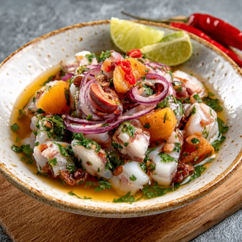 Ceviche de Lubina con Nectarina y Cilantro