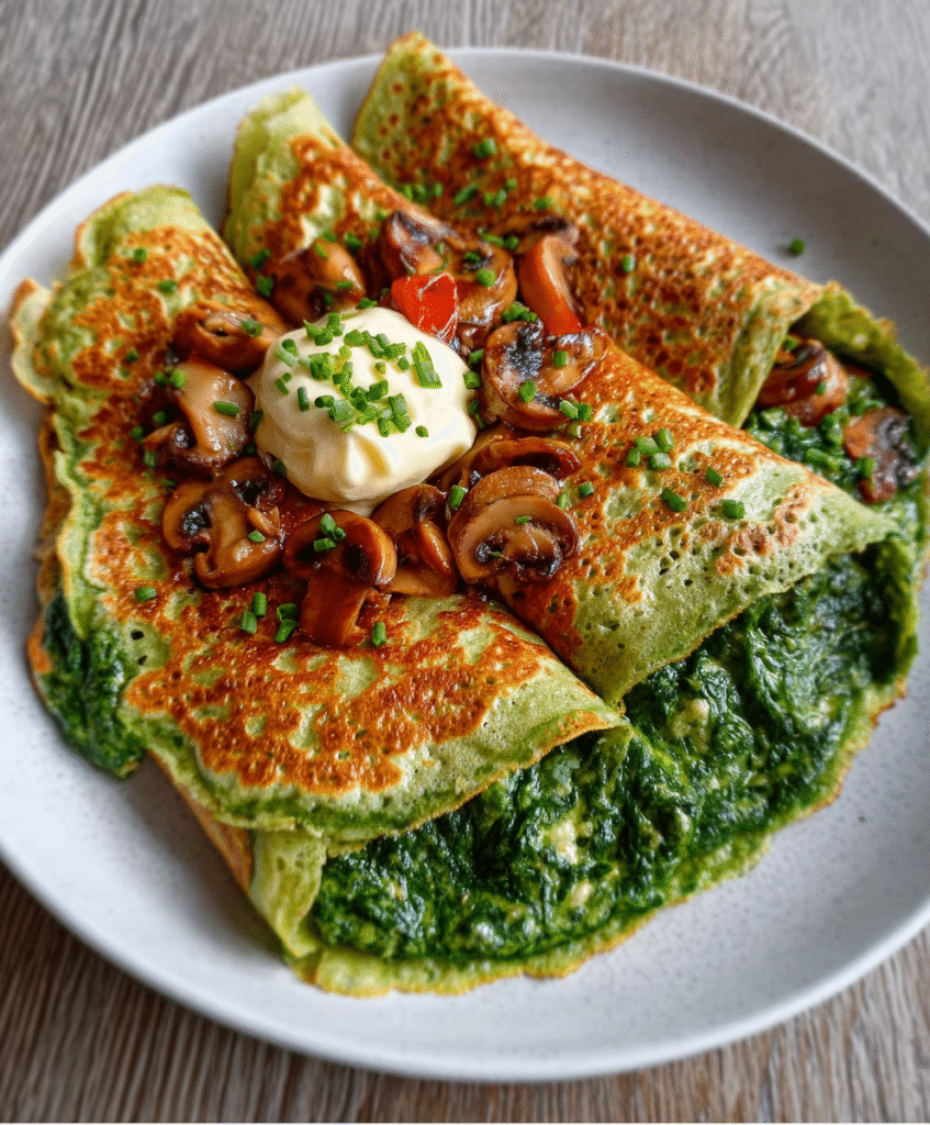 Crepes Integrales con Champiñones y Espinacas