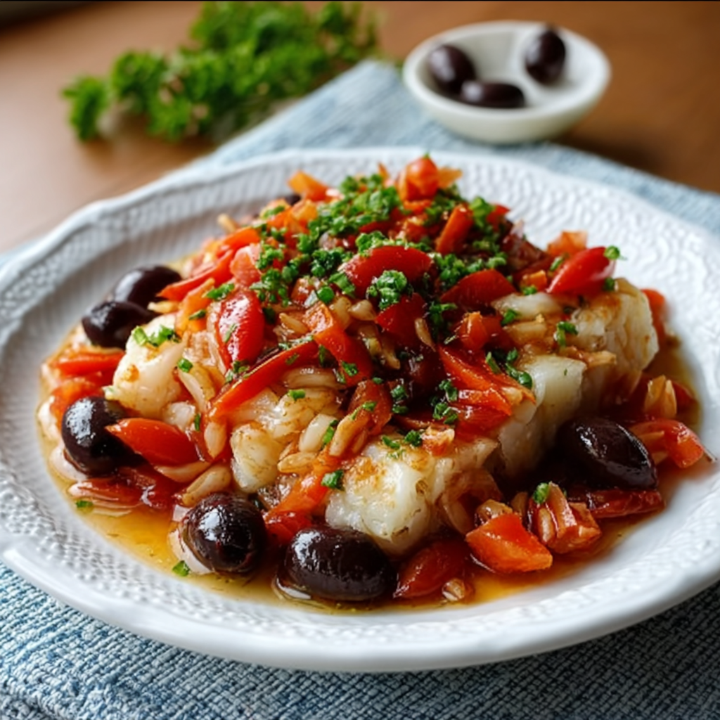 Esqueixada de bacalao con tomate y aceitunas
