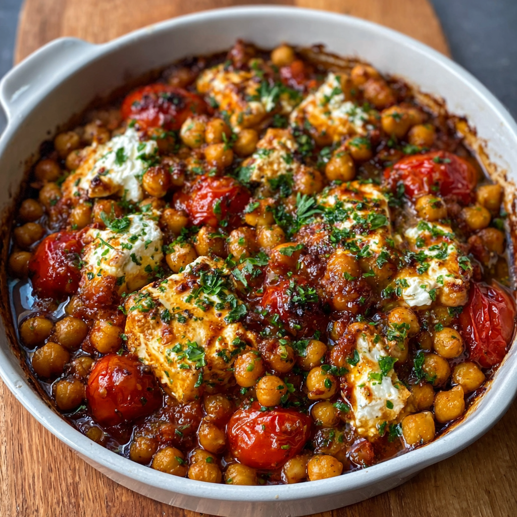 Garbanzos al horno con queso feta