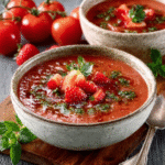 Gazpacho de fresón con pesto de hierbabuena