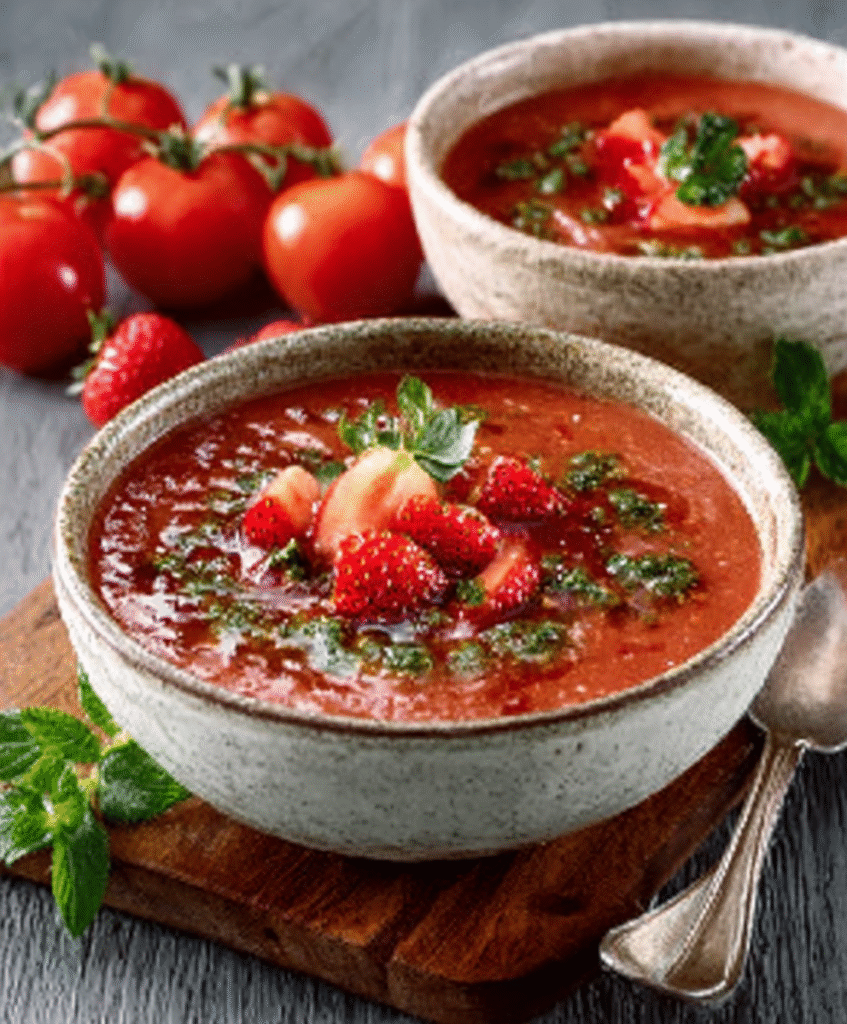 Gazpacho de fresón con pesto de hierbabuena