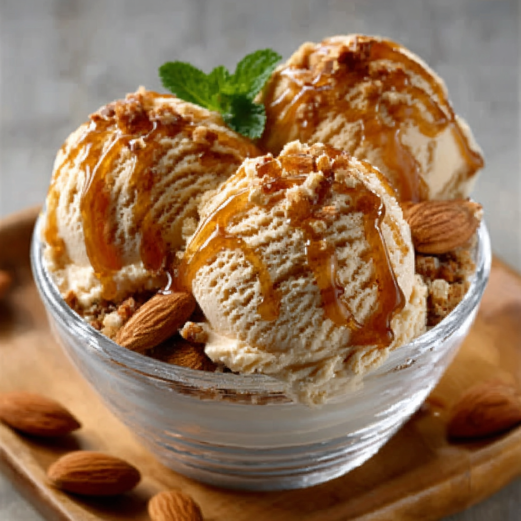 Helado de Miel y Romero con Almendras Tostadas