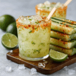 Paletas heladas de margarita con pepinillo ácido y borde de tajín