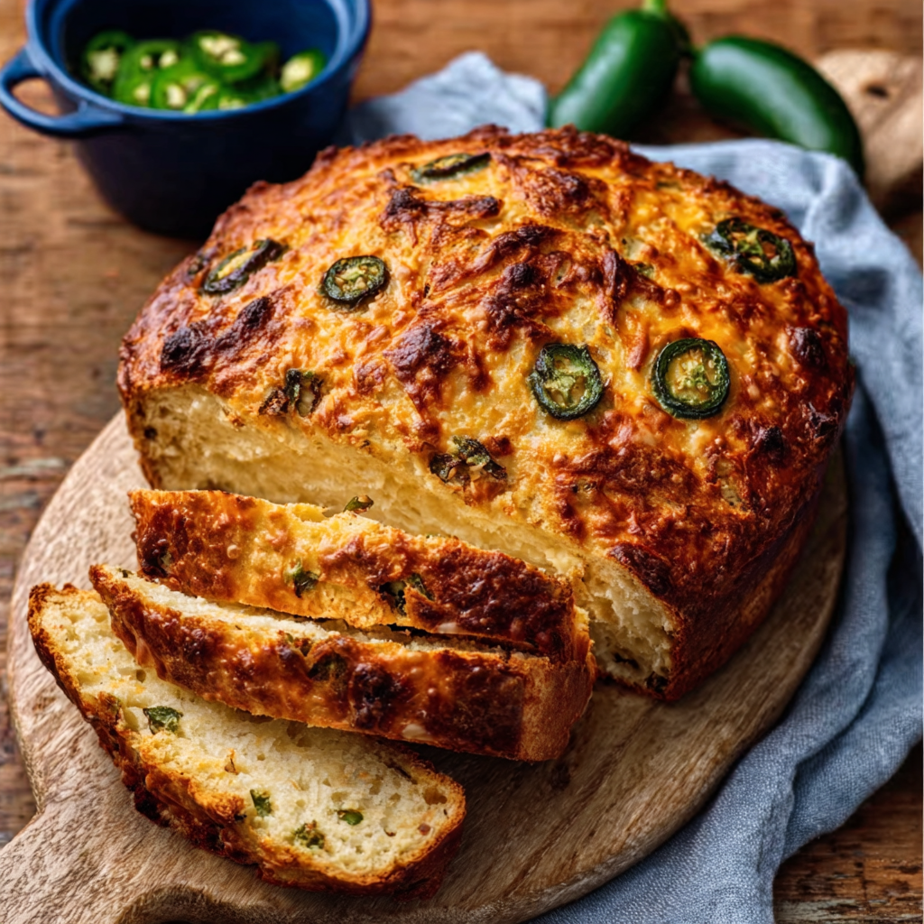 Pan de cheddar y jalapeño sin amasado