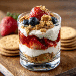 Parfait proteico de requesón con capas crujientes de frutos rojos