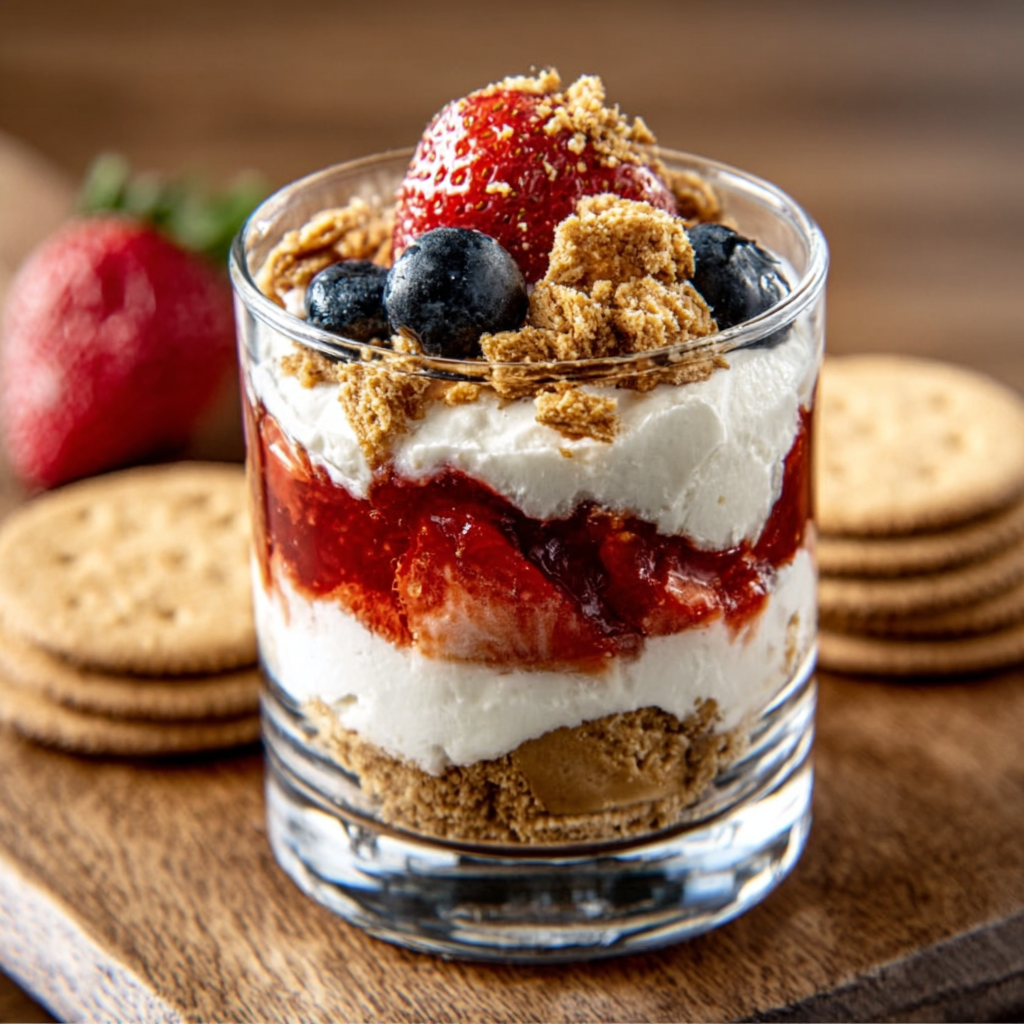 Parfait proteico de requesón con capas crujientes de frutos rojos