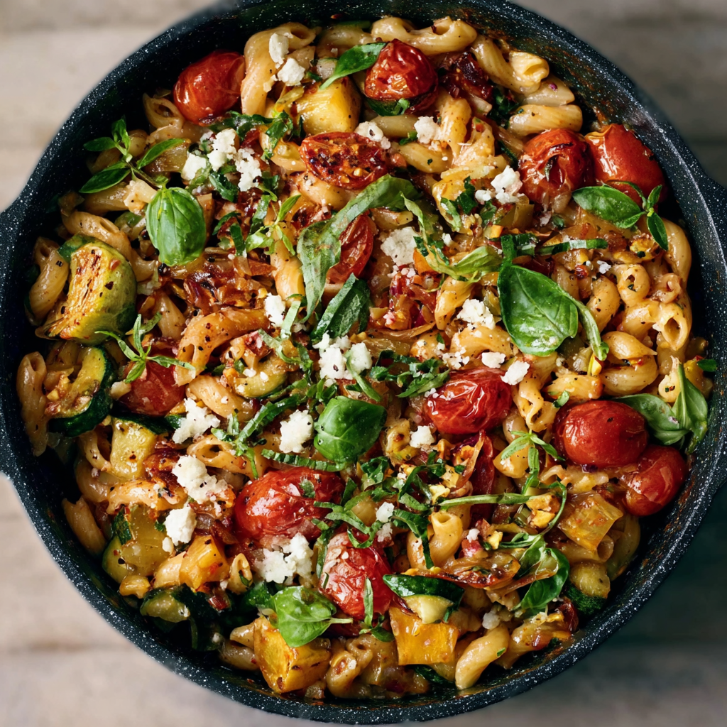 Pasta veraniega de verduras en una sola olla