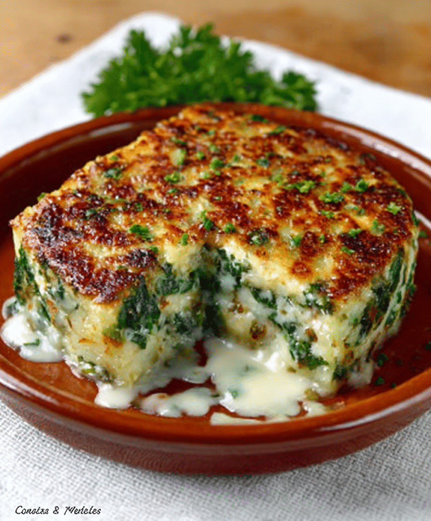 Pastel de Patata y Espinacas con Salsa Bechamel