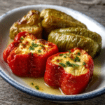 Pimientos de Arnoia rellenos de tortilla y tomate