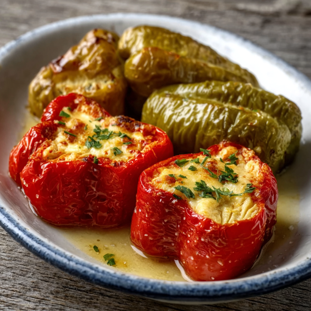 Pimientos de Arnoia rellenos de tortilla y tomate