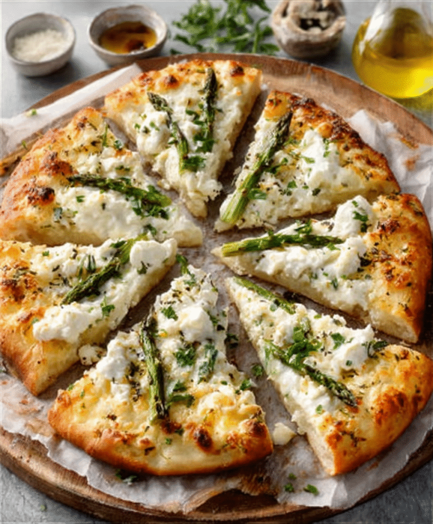 Pizza Blanca con Espárragos y Ricotta