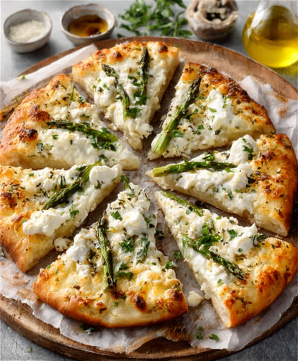 Pizza Blanca con Espárragos y Ricotta