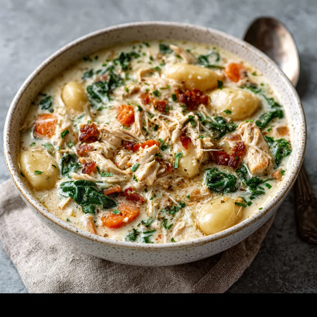 Sopa Cremosa de Pollo y Ñoquis en Crockpot