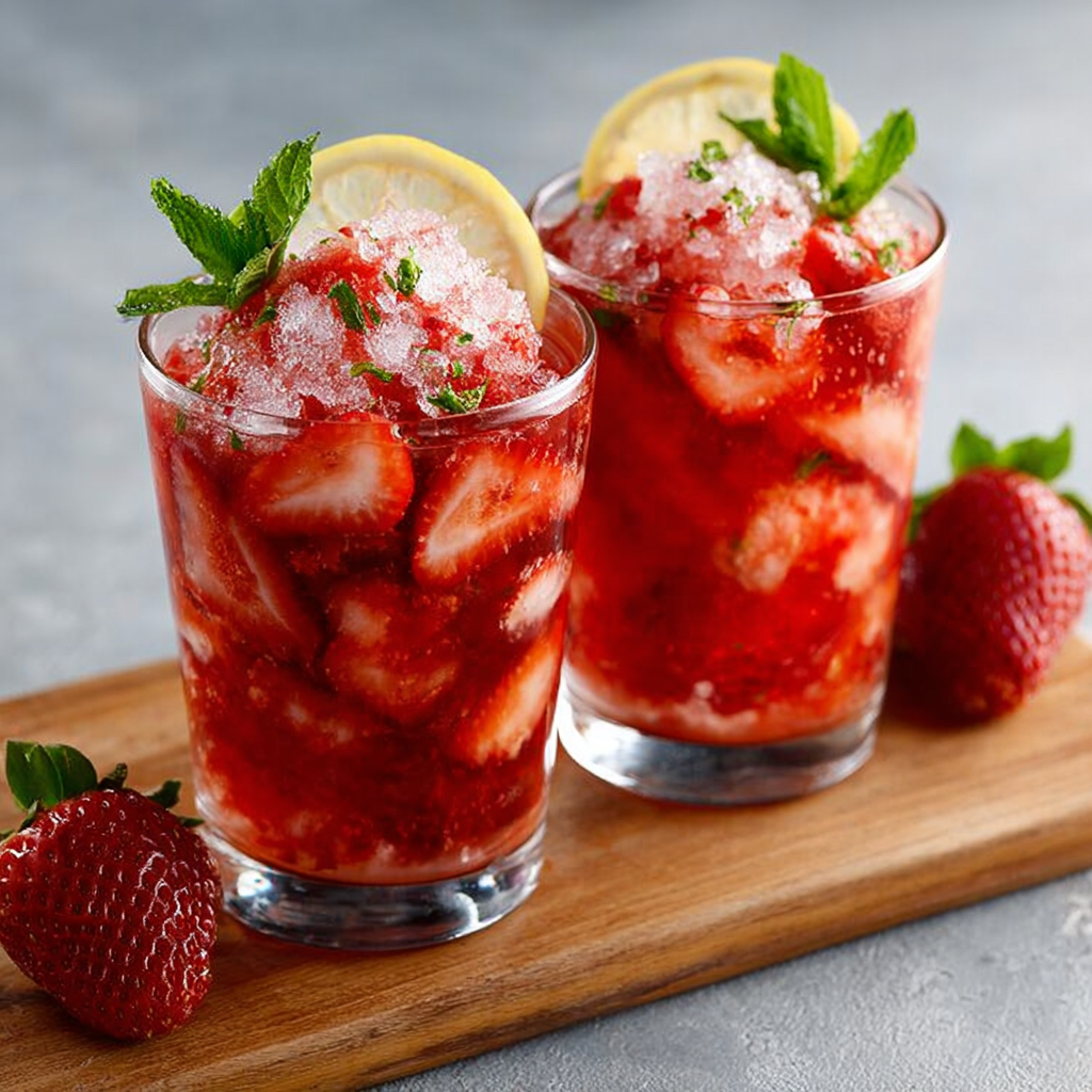 Té helado de fresa y limón con soda casera