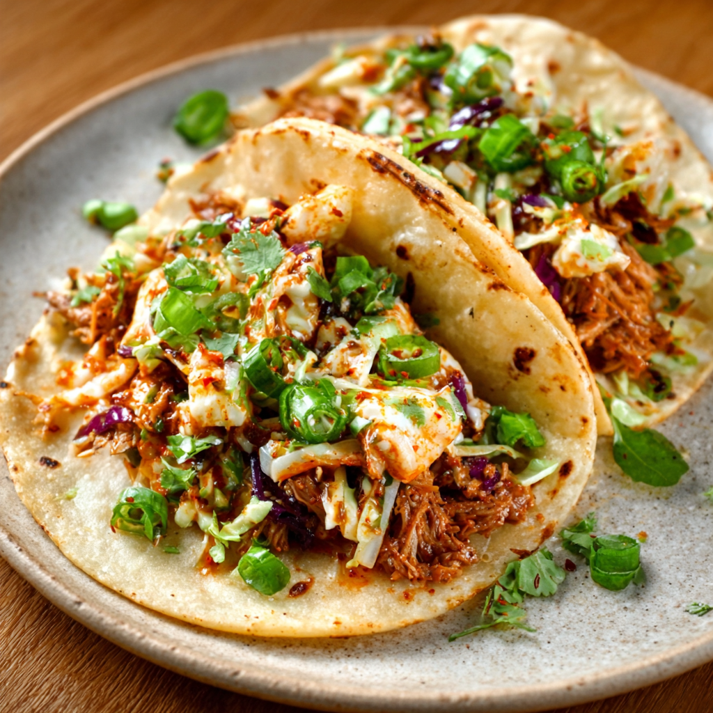 Tacos fríos de kimchi-slaw con crujiente probiótico