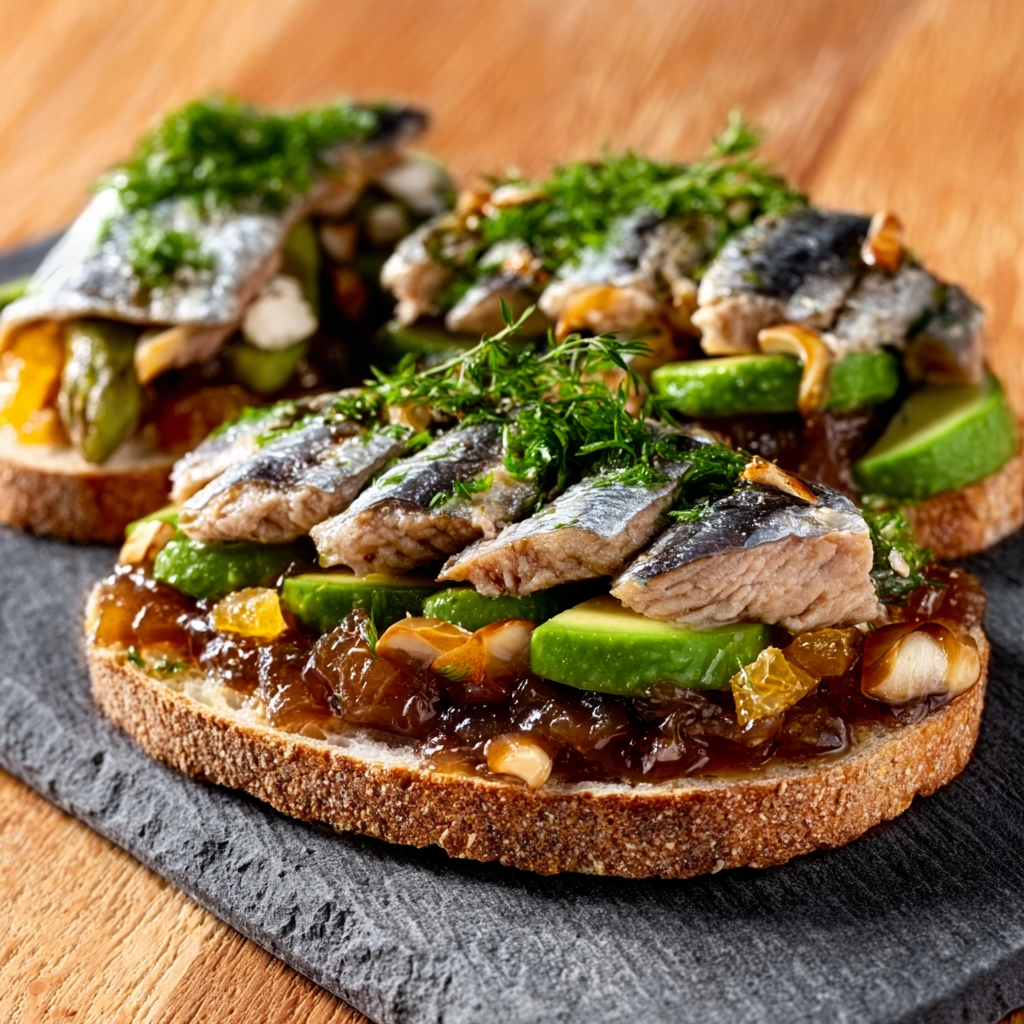 Tostadas de Pan de Cristal con Escabeche de Sardinas y Cítricos