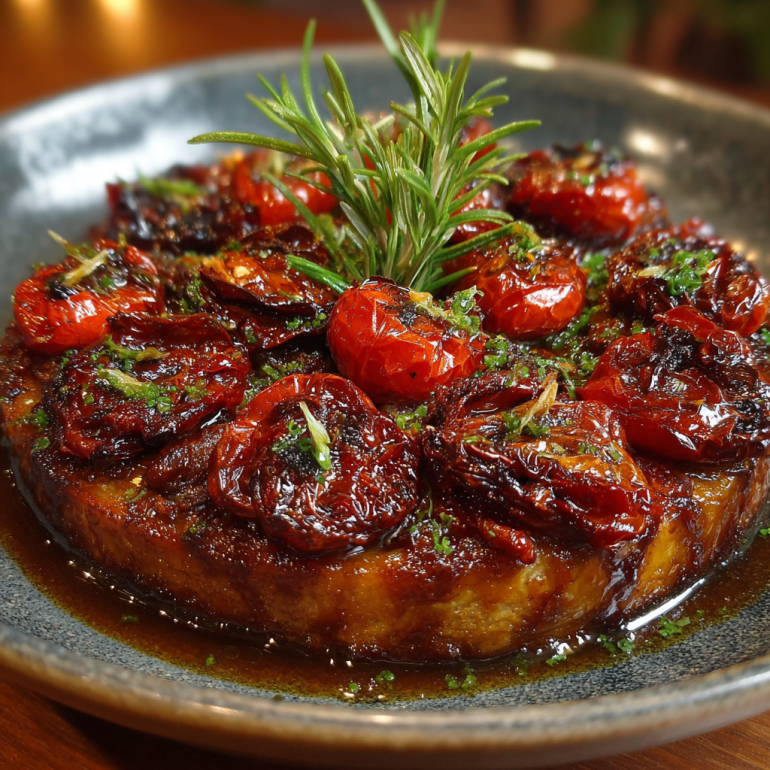 Tatin de Berenjenas con Tomates Secos, Ajo y Romero