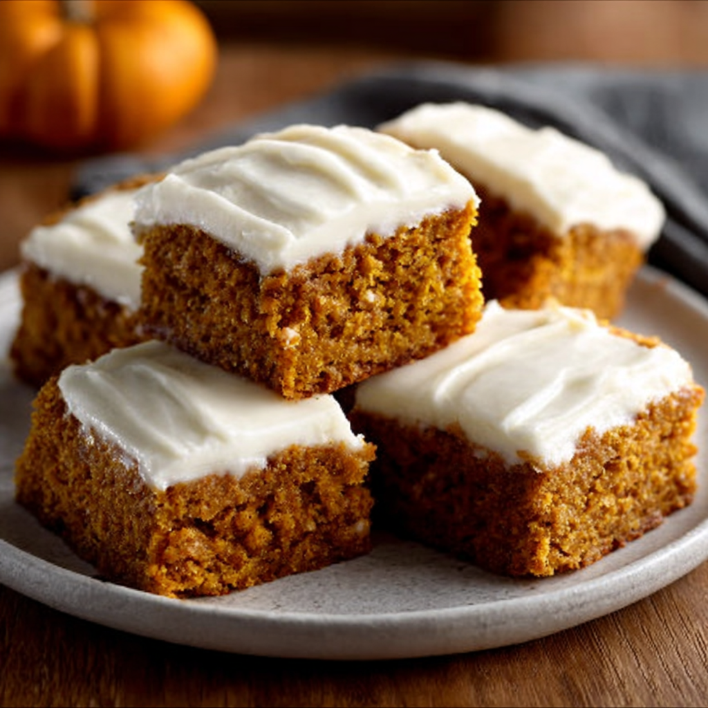 Barras de Calabaza con Glaseado de Queso Crema