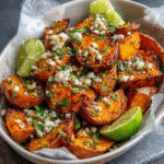 Batatas Dulces Asadas con Chile y Lima y Desmenuzado de Feta