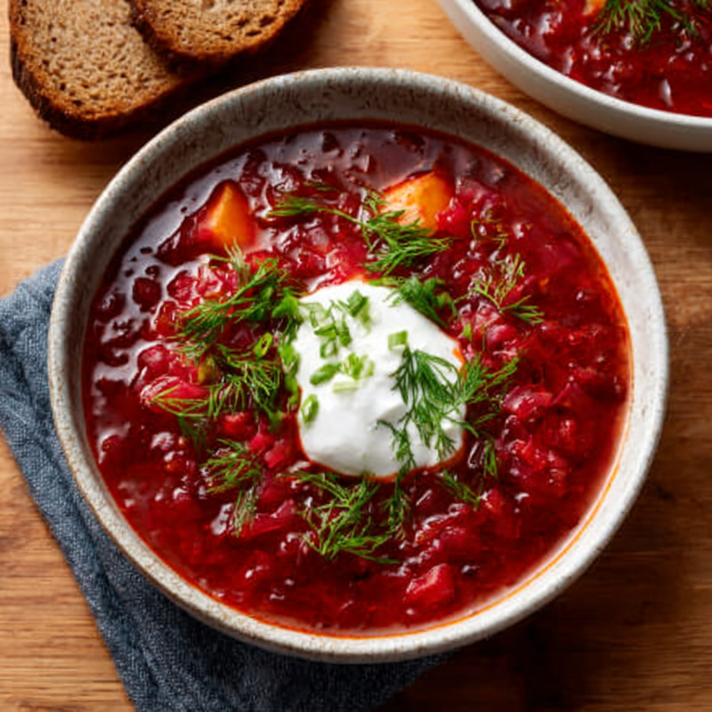 Borscht Ucraniano con Leche de Coco y Hierba de Limón