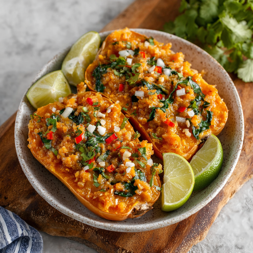 Calabaza Butternut Rellena de Curry Verde Tailandés