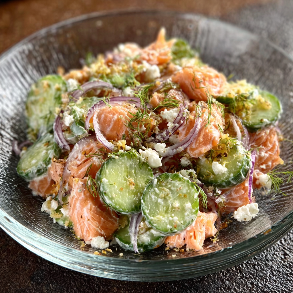 Ensalada de Salmón Ahumado con Pepino y Eneldo