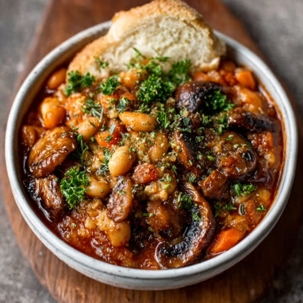Estofado Vegano de Champiñones Ahumados y Frijoles