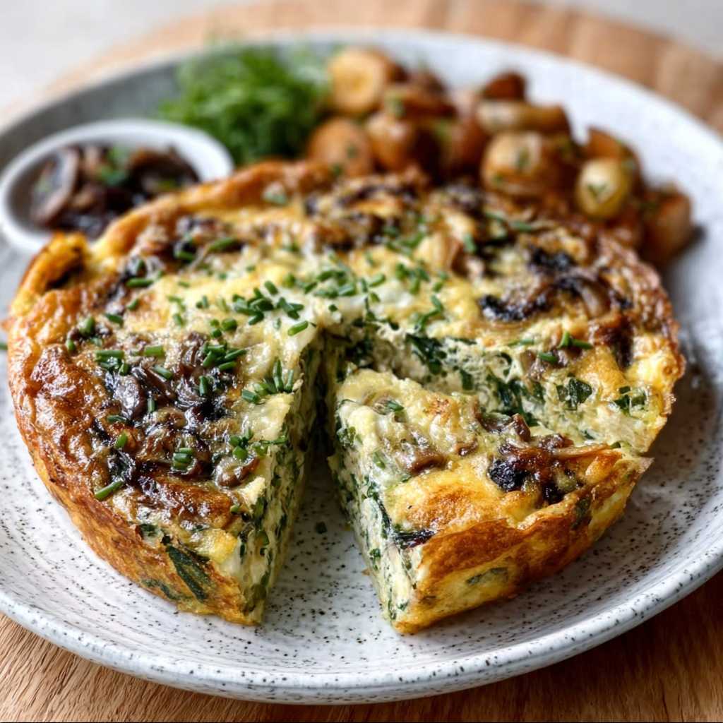 Frittata de Ajo Silvestre y Champiñones Forrajeados