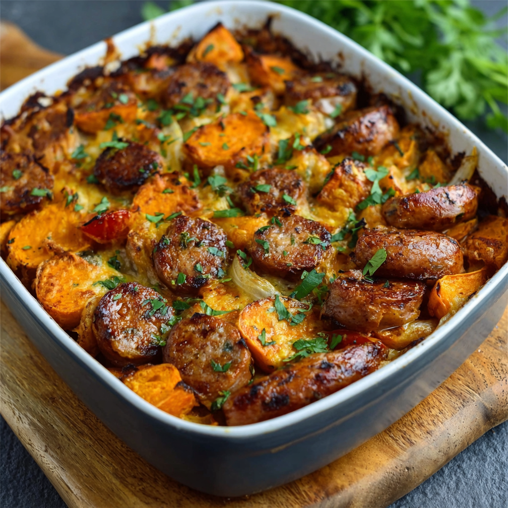 Gratin de Batata Dulce y Salchicha Picante
