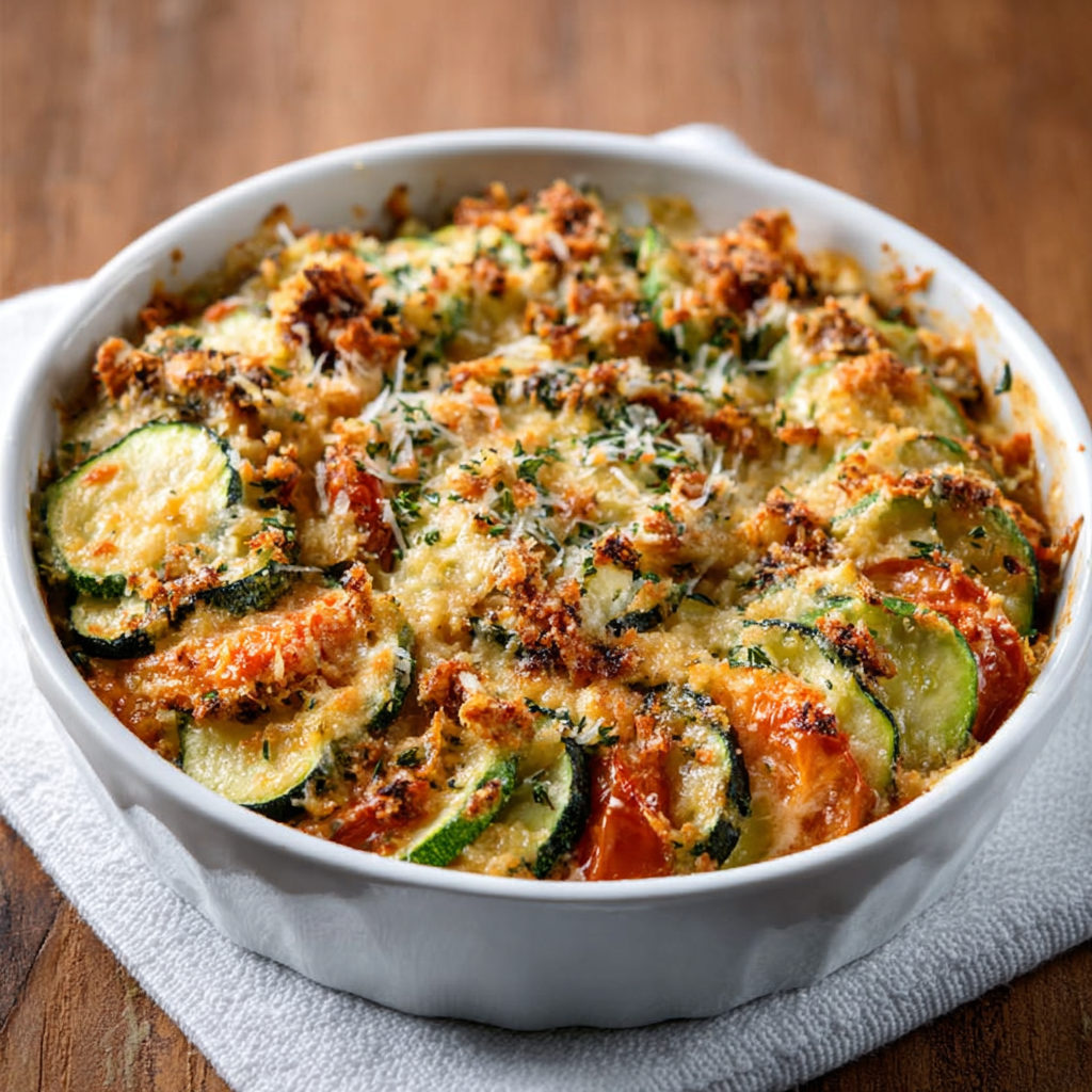 Gratin de Tomate y Flor de Calabacín con Costra de Parmesano