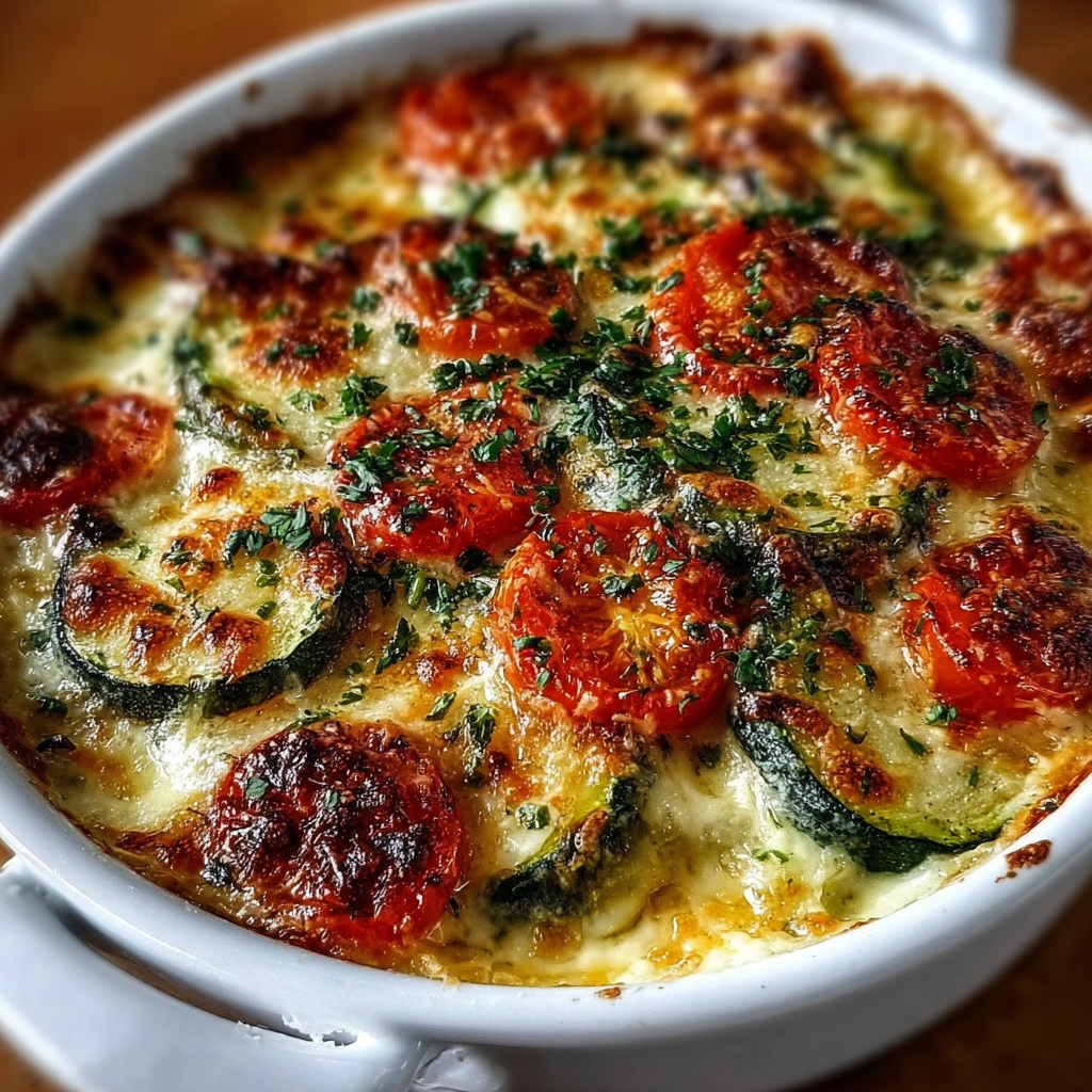 Gratinado de calabacines y tomates con queso